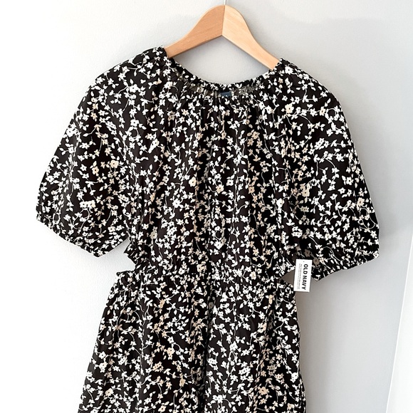 OLD NAVY Cotton Poplin Cutout Mini Dress - Black & Cream Floral Print - Picture 1 of 12